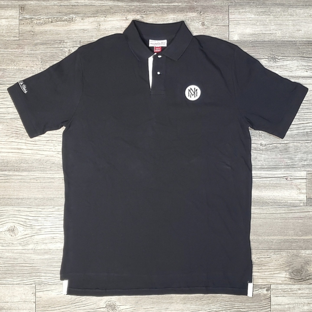 Mitchell & Ness Polo Shirt MN Stack Logo NWOT Med Black White